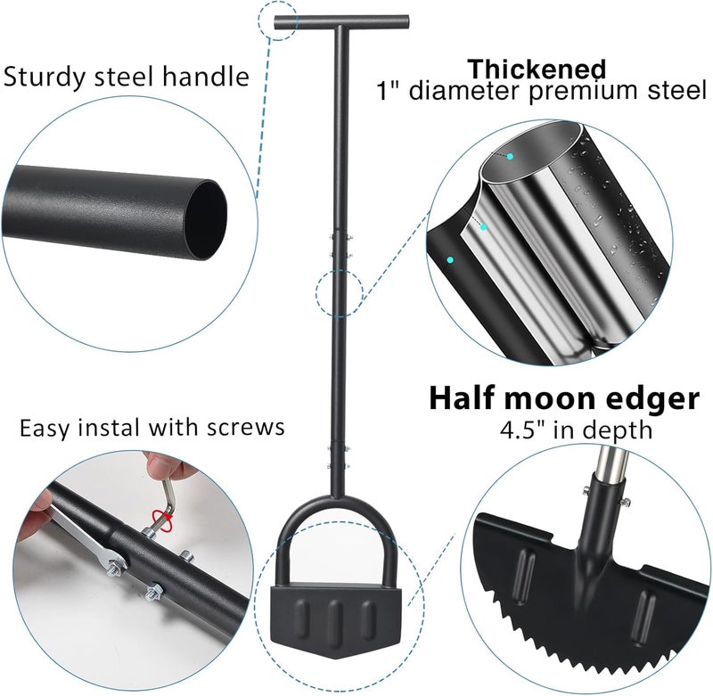 Oliynedy Edger Lawn Tool, Manual Grass Edger Tool Wide Footplate Long Handle 39 inch, Steel Hand Border Half Moon Edger Shovel for Landscaping, Yard, Garden, Sidewalk, Burying Cable - Image 4